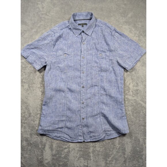 RW & CO Button Up Shirt Mens Medium Blue Linen Slim Fit Casual Short Sleeve - Picture 1 of 7